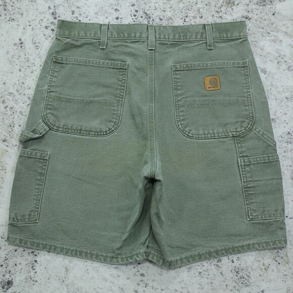 Vintage Y2K Faded Green Carhartt Carpenter Shorts B25 MOS 33x7.75 - Picture 1 of 14